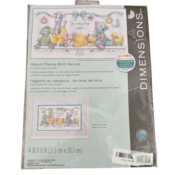 DIMENSIONS Counted Cross Stitch Kit Baby Birth Record Toy Shelf New Orig Package - Picture 1 of 4